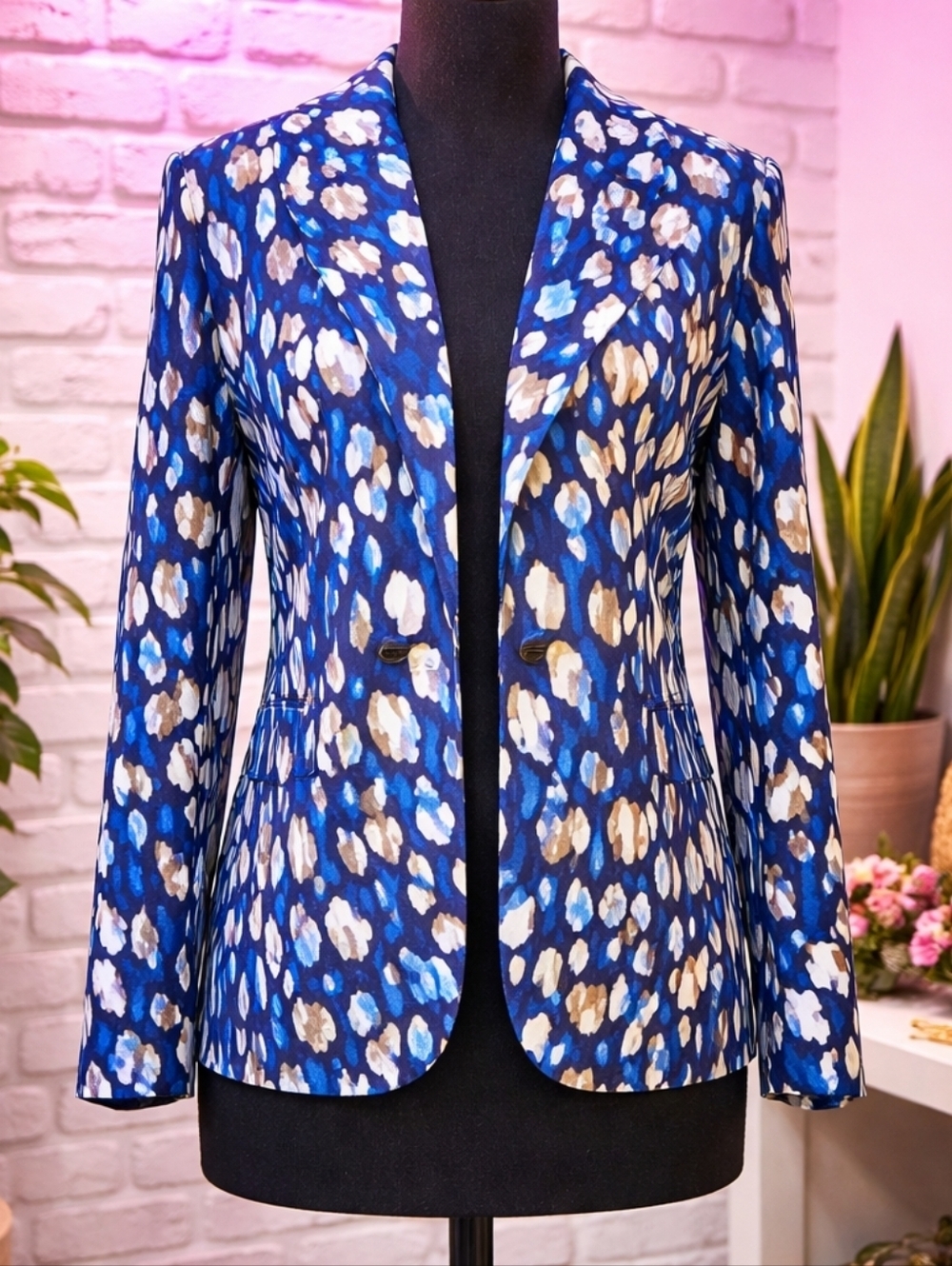 Kim Rogers CAREER Blazer JACKET Abstract ARTSY Blues WHITE Brown TAN SIZ3 14 P